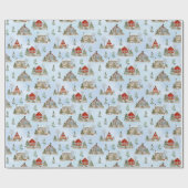 雪の冬のコテージモアツリーズクリスマス ラッピングペーパー (フラット)