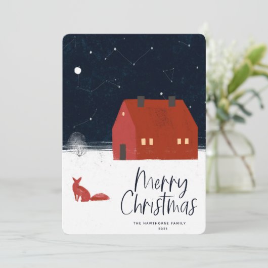 雪の冬のシーンのクリスマス シーズンカード (スタンド正面)