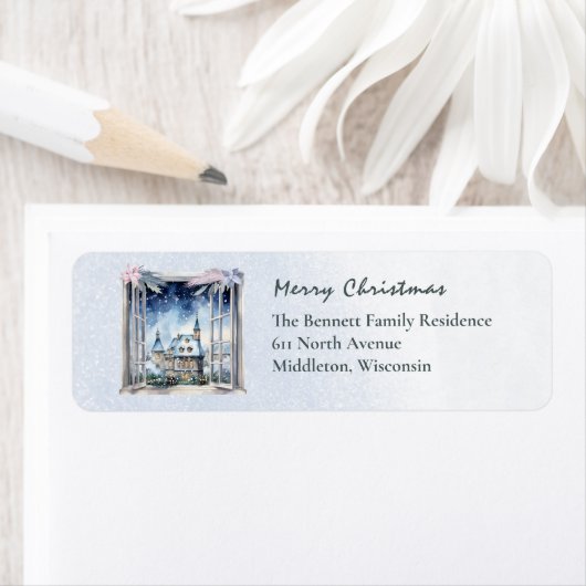 雪の冬のシーンホリデーアクセントのクリスマスリターン ラベル (インサイチュ)