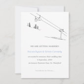 雪の冬のスキー新婚カップル白黒 セーブザデート (裏面)