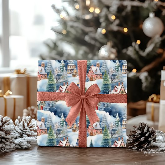 雪の冬のバイエルンの村のクリスマス休日 ラッピングペーパー