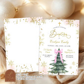 雪の冬のピンクの女の子のクリスマス洗礼日 招待状