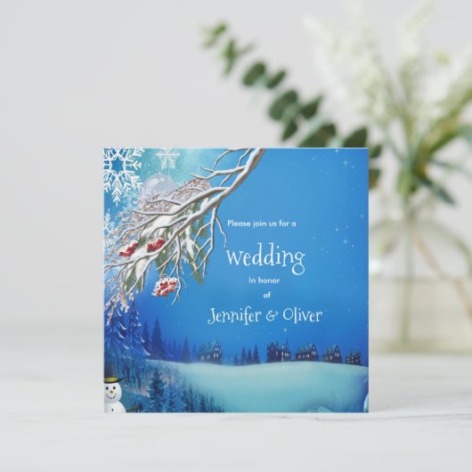 雪の冬のファンタジーウェディング招待状 招待状 (スタンド正面)