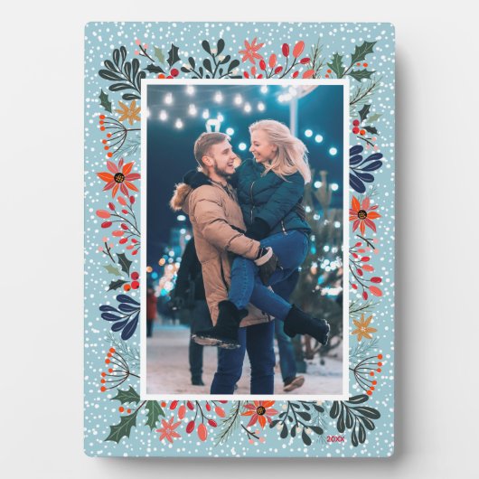 雪の冬のフローラクリスマスフォト フォトプラーク (正面)