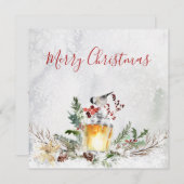 雪の冬のフローラランタンバードクリスマスカード (正面/裏面)