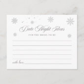 雪の冬のブライダルシャワー デートナイトアイデア カード (正面)