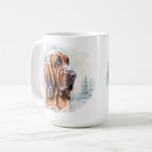 雪の冬のブラッドハウンド犬顔 コーヒーマグカップ (正面左)