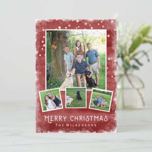 雪の冬のワンダーランドのクリスマスフォトコラージュ シーズンカード (スタンド正面)