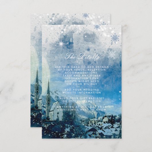 雪の冬の休日の結婚詳細情報 エンクロージャーカード (正面/裏面)