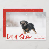 雪の冬の写真を赤 シーズンカード (正面/裏面)