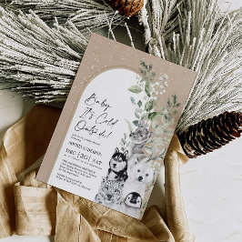 雪の冬の動物ボホアーチベイビーシャワー 招待状