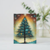 雪の冬の夜の山クリスマスツリー シーズンポストカード (スタンド正面)