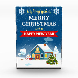 雪の冬の家の風景メリークリスマス フォトブロック