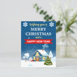 雪の冬の家の風景メリークリスマス ポストカード