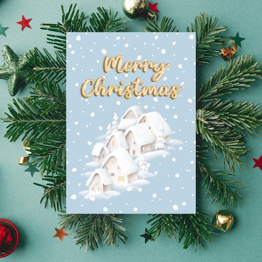 雪の冬の家 クリスマスの可愛いデザイン シーズンカード