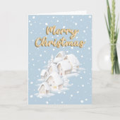 雪の冬の家 クリスマスの可愛いデザイン シーズンカード (正面)