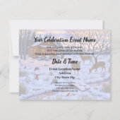 雪の冬の小屋と鹿のクリスマス シーン 招待状 (裏面)