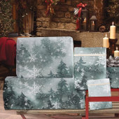 雪の冬の山の森の雪の結晶 ラッピングペーパー