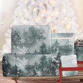 雪の冬の山の森の雪の結晶 ラッピングペーパー