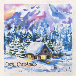 雪の冬の山腹コージークリスマス ガラスコースター