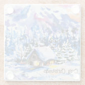 雪の冬の山腹コージークリスマス ガラスコースター (裏面)