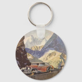 雪の冬の山道のビンテージカー キーホルダー (裏面)