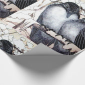 雪の冬の恋愛鳥　モノクロの絵 ラッピングペーパー (角)