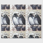 雪の冬の恋愛鳥　モノクロの絵 ラッピングペーパー (フラット)