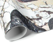 雪の冬の恋愛鳥　モノクロの絵 ラッピングペーパー (ロールコーナー)