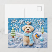 雪の冬の情景にいるフェルトの犬 ポストカード (正面/裏面)