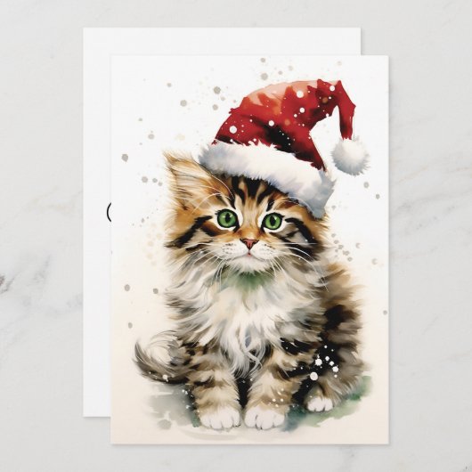 雪の冬の日の猫のクリスマス シーズンカード (正面/裏面)