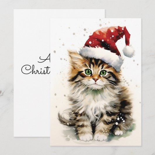 雪の冬の日 猫のクリスマス シーズンカード (正面/裏面)