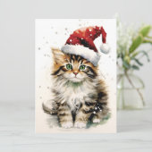 雪の冬の日 猫のクリスマス シーズンカード (スタンド正面)