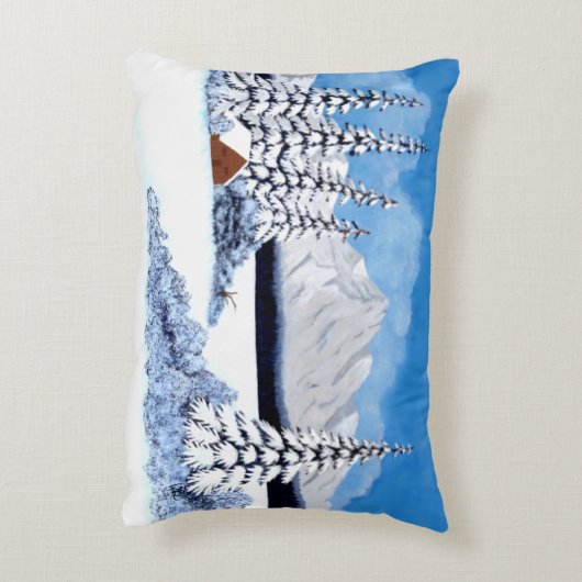 雪の冬の明るいアクセント枕 アクセントクッション (裏面(縦))