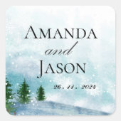 雪の冬の朝のブルーハーズ結婚ズ スクエアシール (正面)