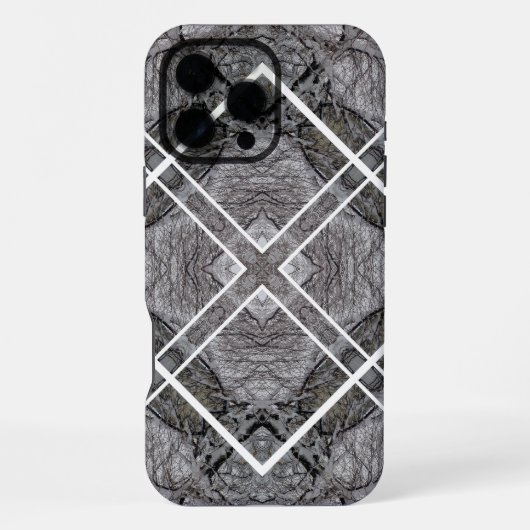 雪の冬の木々と幾何学模様 iPhoneケース (裏面)