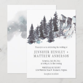 雪の冬の木々 山々 雪のウェディング | 招待状