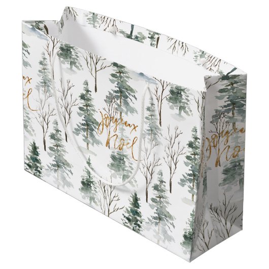 雪の冬の木パターン金ゴールドタイポグラフィ ラージペーパーバッグ (裏面アングル)