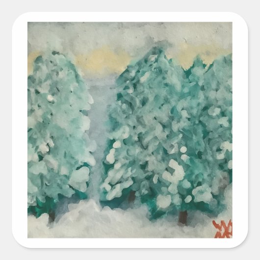 雪の冬の木 スクエアシール (正面)