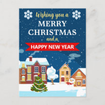 雪の冬の村シーンメリークリスマス