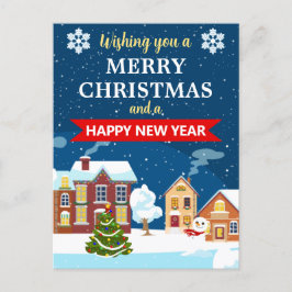 雪の冬の村シーンメリークリスマス シーズンポストカード