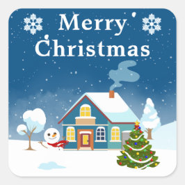 雪の冬の村シーンメリークリスマス スクエアシール