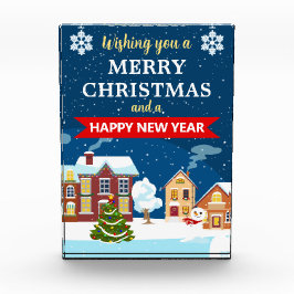 雪の冬の村シーンメリークリスマス フォトブロック