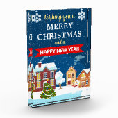 雪の冬の村シーンメリークリスマス フォトブロック (左)