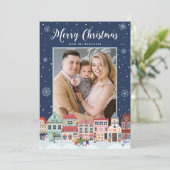 雪の冬の村 クリスマスおめでとう 2枚の写真 シーズンカード (スタンド正面)