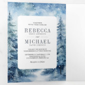 雪の冬の松の森フォトコラージュ結婚ズ 三つ折り招待状 (内部最初)