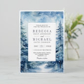 雪の冬の松の森フォトコラージュ結婚ズ 箔招待状 (立ち正面)