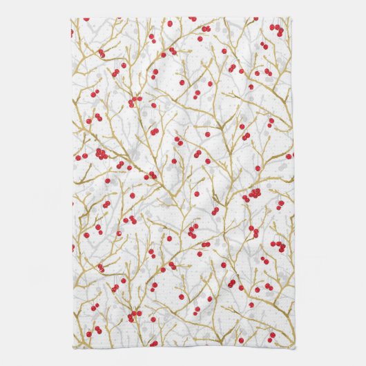 雪の冬の果実クリスマス調整 キッチンタオル (縦)