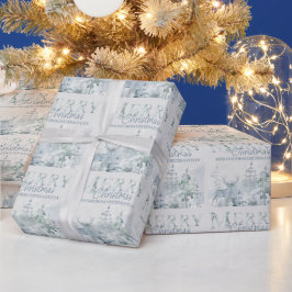 雪の冬の森のシカのオーダーメイドクリスマス ラッピングペーパー