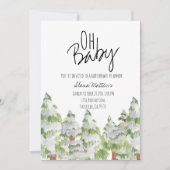 雪の冬の森のベビーシャワーの招待 招待状 (正面)